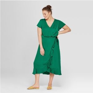 Who What Wear Green Plus Size Short Flutter Sleeve Wrap Midi Dress NWT Size 3X